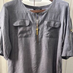 Ellen Tracy L 100% linen‎ Charcoal gold hardware zipper chest 44 in